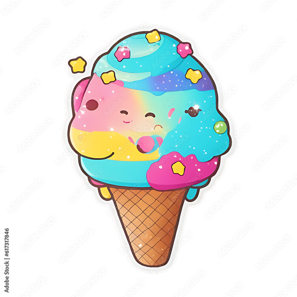Cartoon ice cream stickers, Generative Ai illustration, ice cream , ice cream cartoon, kawaii Cartoon ice cream stickers, Generative Ai illustration, ice cream , ice cream cartoon, kawaii