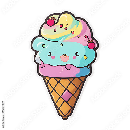  Cartoon ice cream  stickers  Generative Ai illustration  ice cream   ice cream  cartoon  kawaii