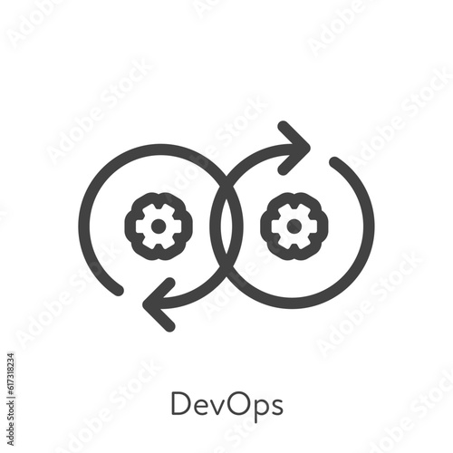 Outline style ui icons hard skill collection. Technical and IT. Vector black linear icon illustration. Devops agile cog gear wheel with rotate arrow symbol isolated on white background. Design element