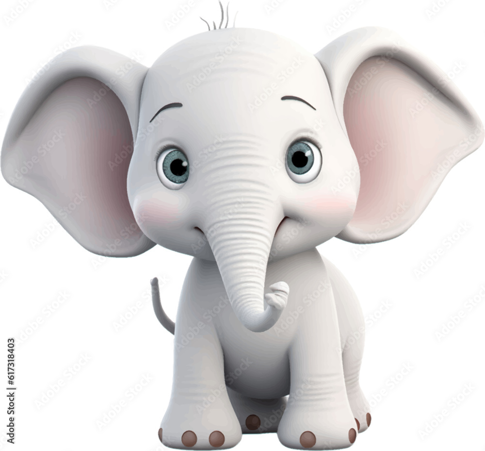 Cute elephant in 3D style. 