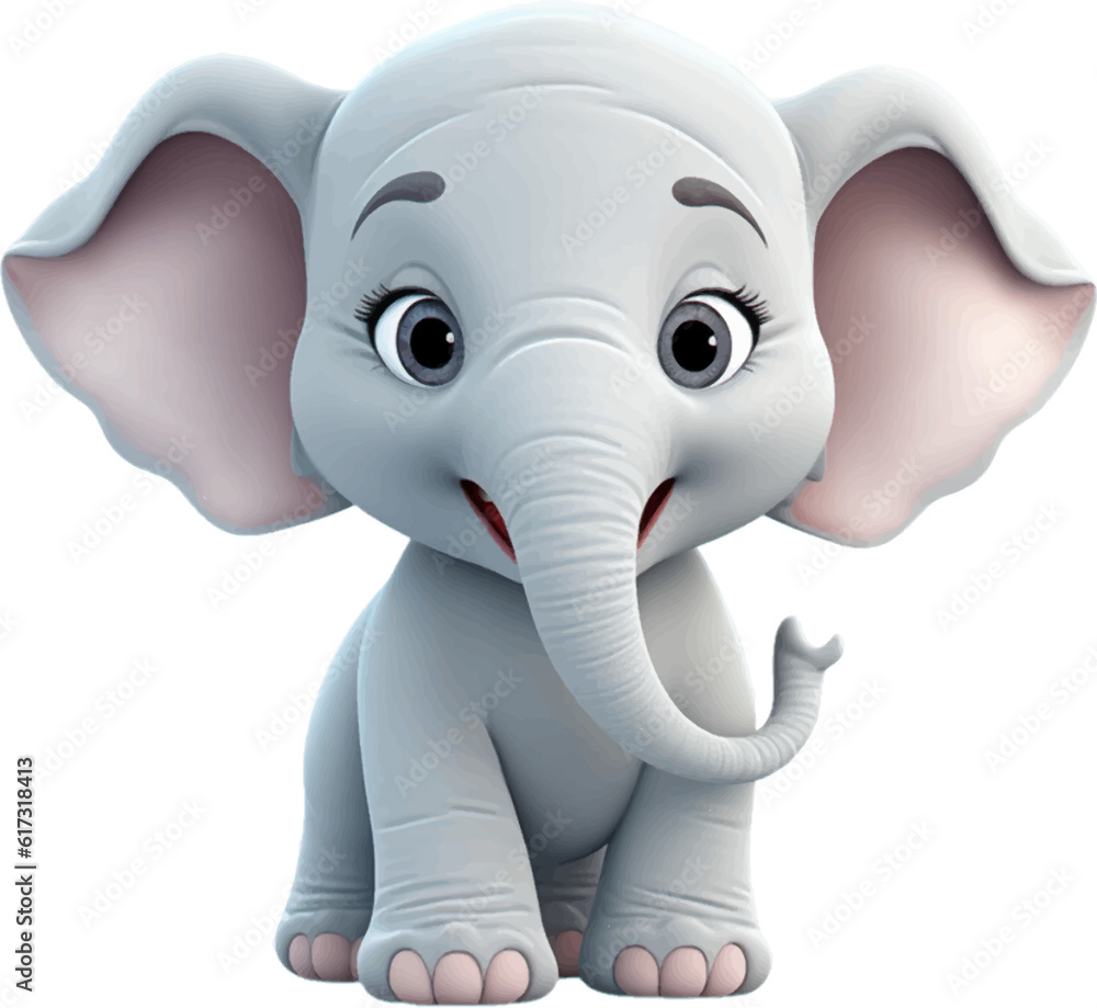 Cute elephant in 3D style. 