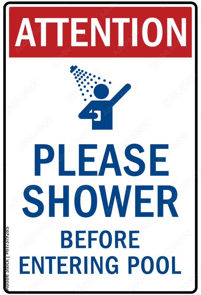 Shower before entering pool sign and labels please shower before entering pool Stock Vector