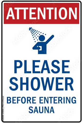 Shower before entering pool sign and labels please shower before entering sauna