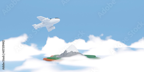 3D Airplane flying above island traveling concept 3d illustration