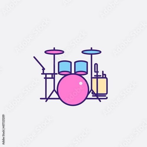 Drum Set Icon on White Background. Minimalist Design. Vector Illustration.