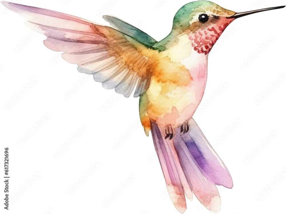 Obraz premium Watercolor Hummingbird in flight with transparent background PNG