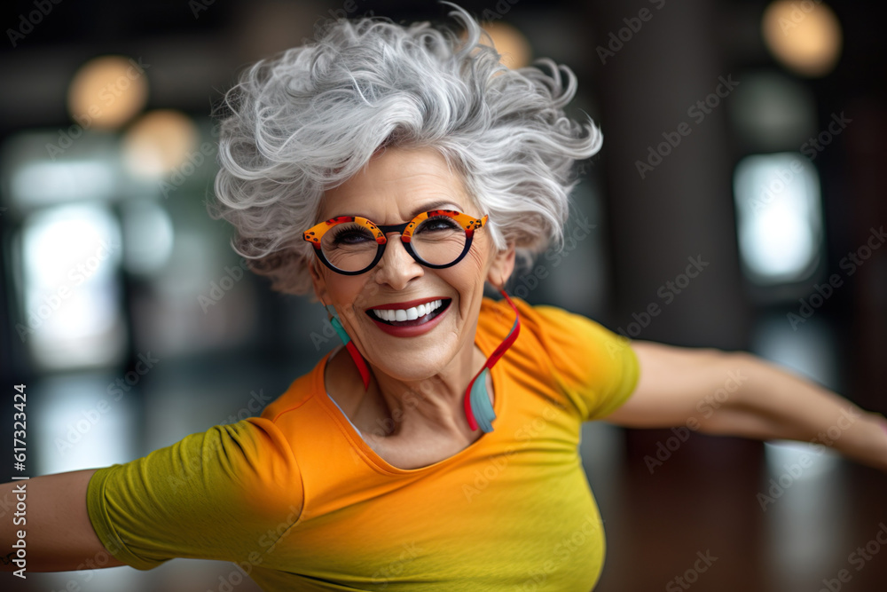 AI generated image of mature senior woman dancing AI generated image of mature senior woman dancing