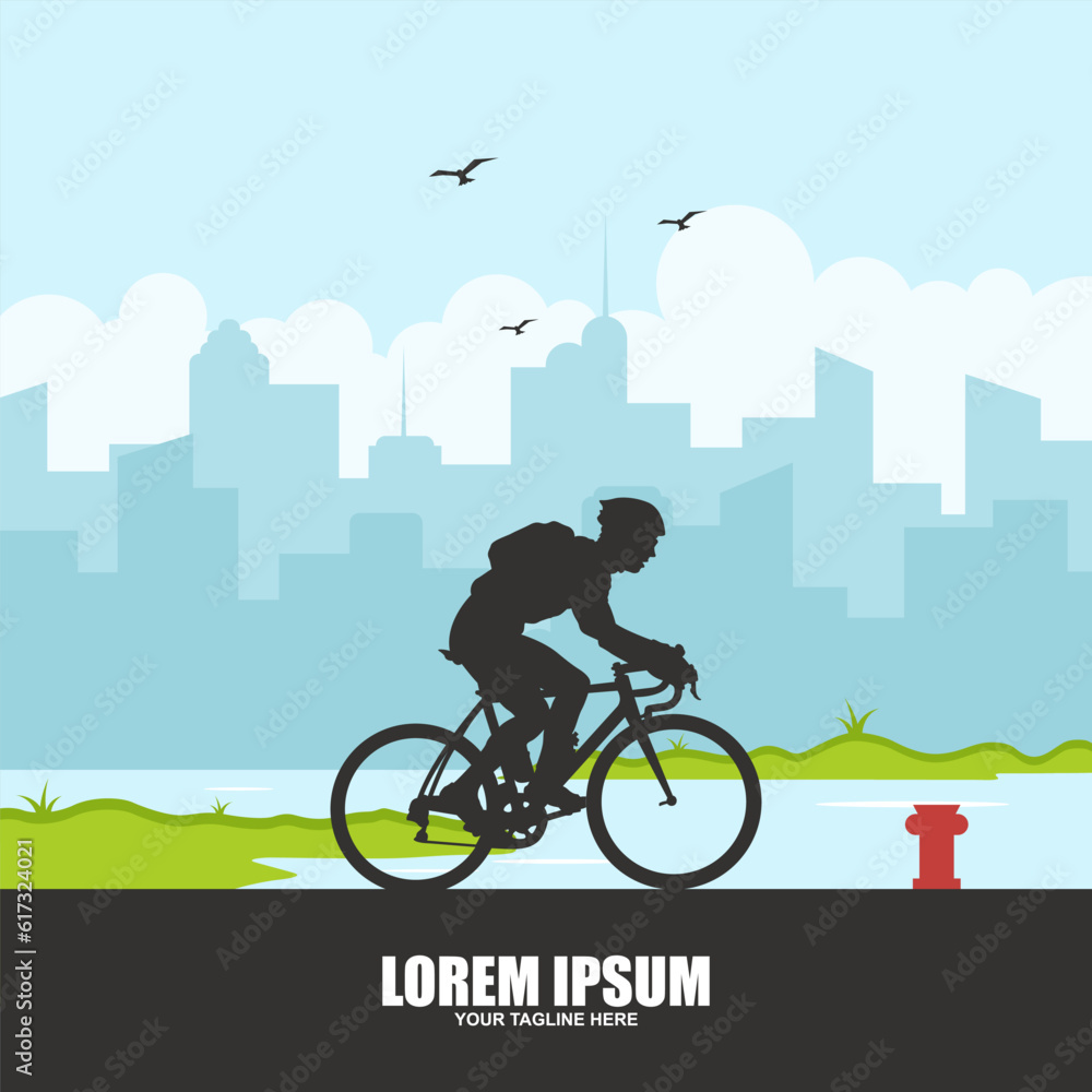 Naklejka premium cycling race stylized symbol, outlined cyclist vector silhouette