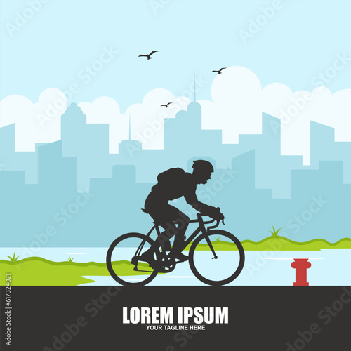 cycling race stylized symbol, outlined cyclist vector silhouette © Nashiir