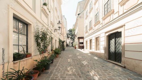 Historic street with traditional houses in Vienna  Austria  Neubau district