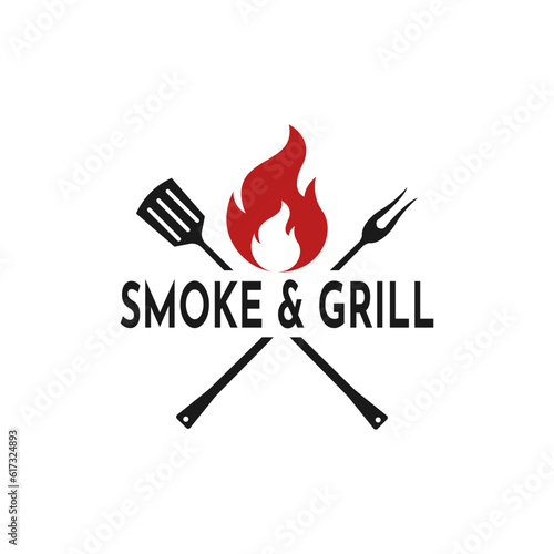 Vintage Retro Rustic BBQ Grill, Barbecue, Barbeque Label Stamp Logo design template