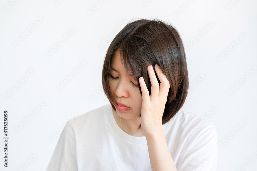 Asian woman stress headache.Concept of health problems. Asian woman stress headache.Concept of health problems.