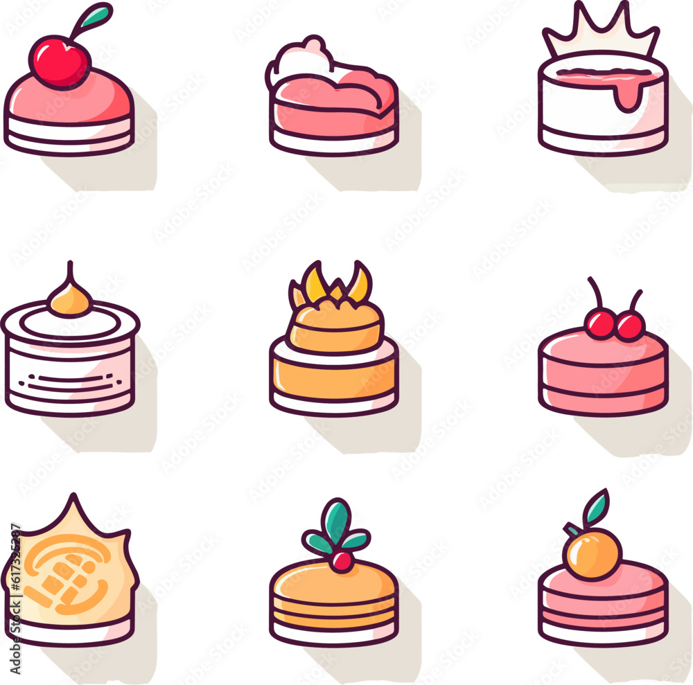 set of cakes and desserts set of cakes and desserts