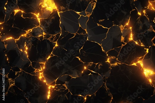 Glowing black and gold marble texture Generative AI 