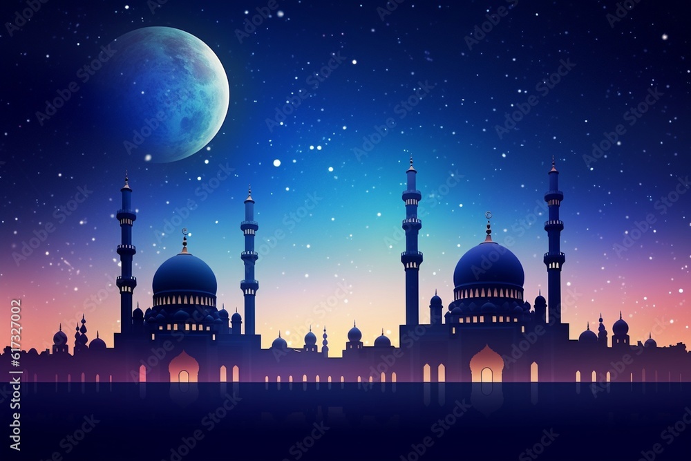 Captivating Night Sky Islamic Background Created with Generative AI