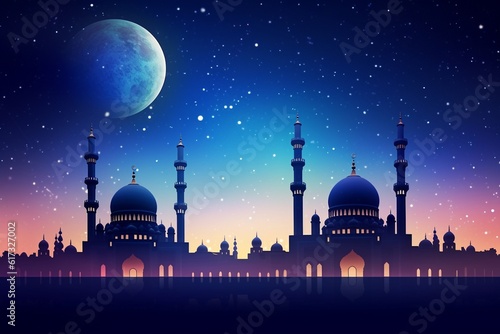 Captivating Night Sky Islamic Background Created with Generative AI © dendyh7