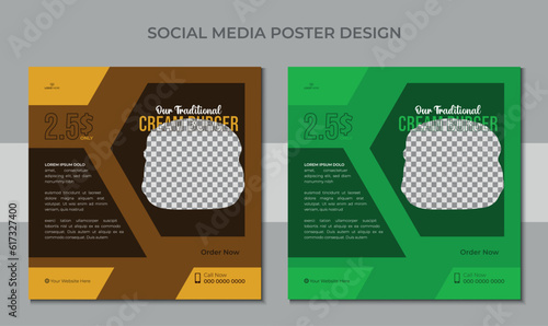 Delicious Fast Food Burger Poster,  Social Media Post Template Design. Social media banner for food business. social media post template.