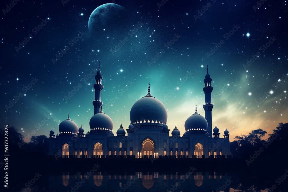 Captivating Night Sky Islamic Background Created with Generative AI