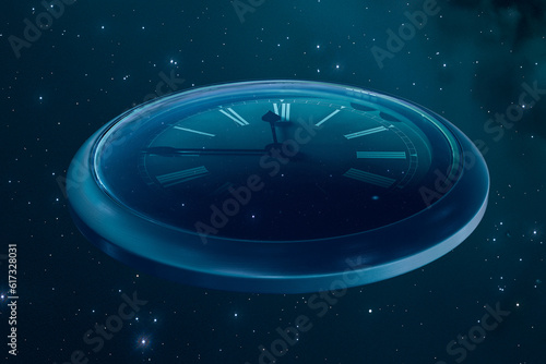 Obraz na płótnie Giant clock measuring the passage of time in a vast, dark empty cosmos space. w salonie