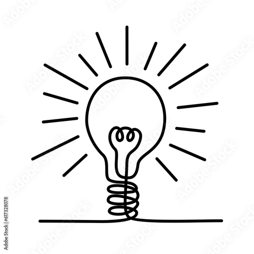 Continues drawing one line light bulb symbol of ideas.