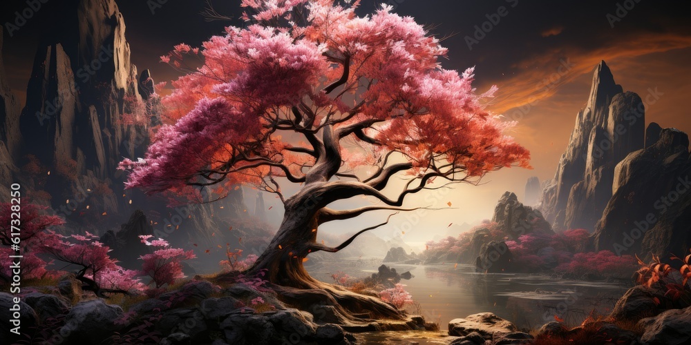 ancient tree embraces a single orchid, their symbiotic relationship a