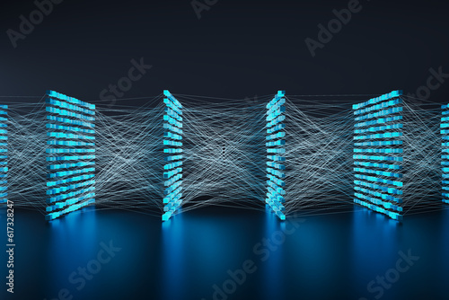 The convolutional neural network. Endless calculations. GPU. Machine learning. photo