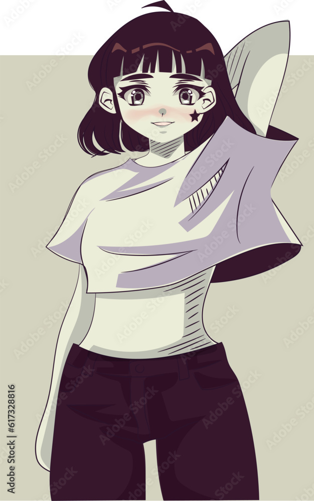 Original anime character. Retro style anime poster. anime girl with long bobo hair Original anime character. Retro style anime poster. anime girl with long bobo hair