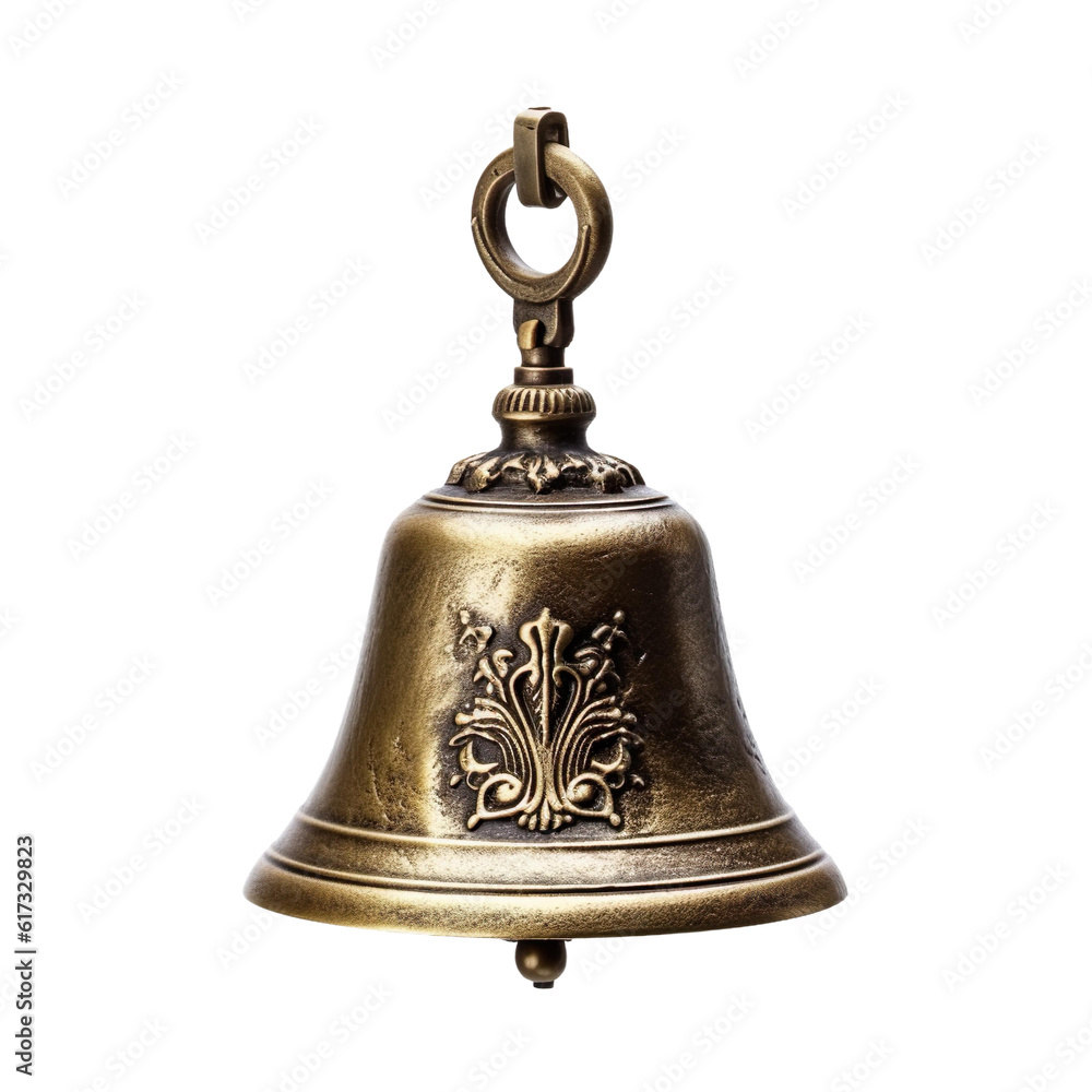 Antique Brass Bell with Intricate Engravings, isolated on transparent png background cutout, generative Ai Antique Brass Bell with Intricate Engravings, isolated on transparent png background cutout, generative Ai