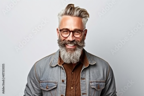 Tablou canvas Portrait of handsome mature man with grey hair and beard wearing eyeglasses
