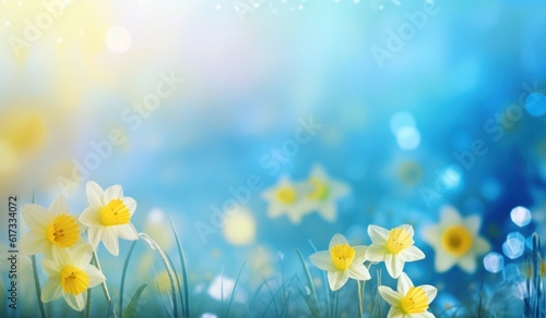 Blue and yellow summer flower background. Illustration AI Generative.