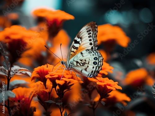 Orange butterfly sitting on flower. Illustration AI Generative.