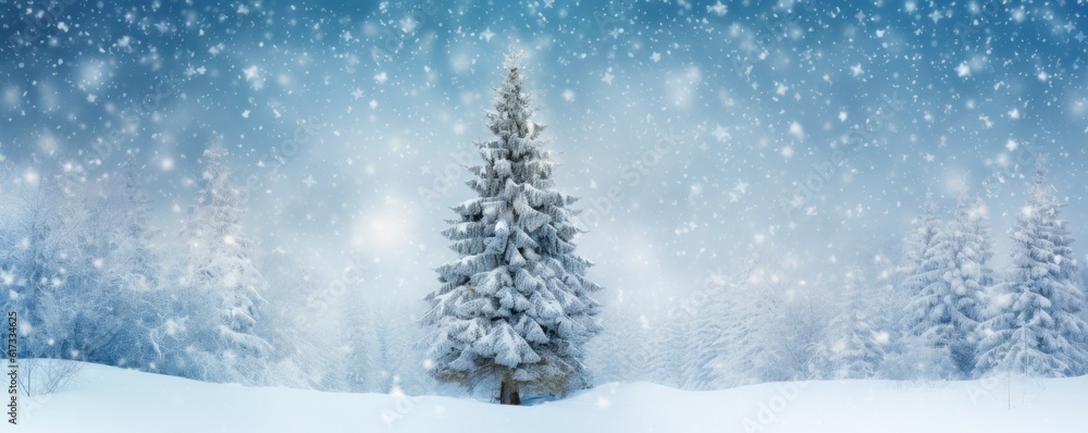 Holiday background with Christmas tree. Illustration Generative AI.