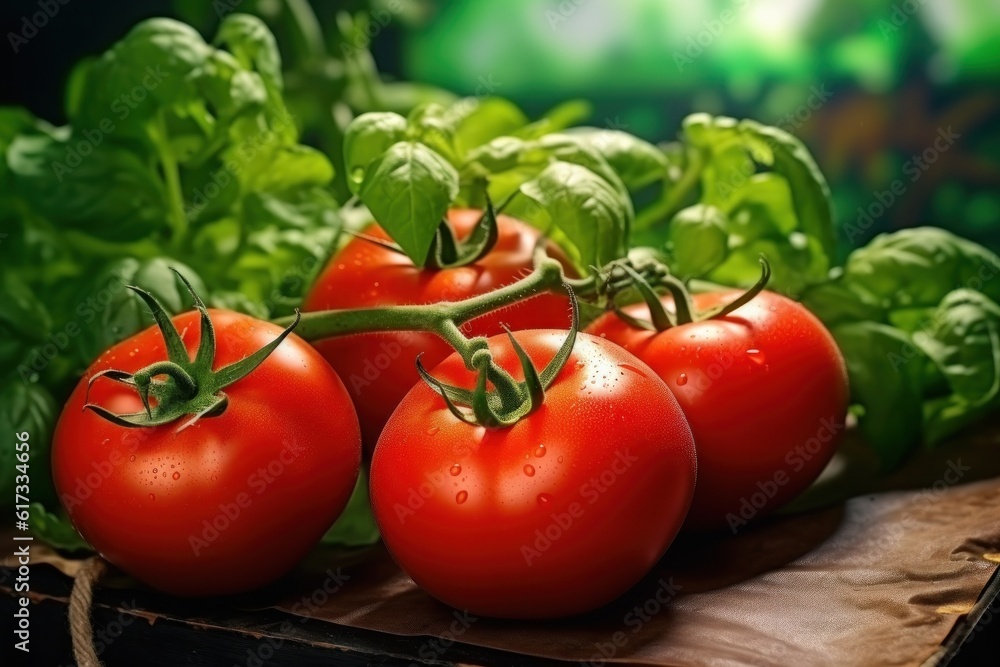Red ripe tomatoes. Illustration AI Generative. Red ripe tomatoes. Illustration AI Generative.