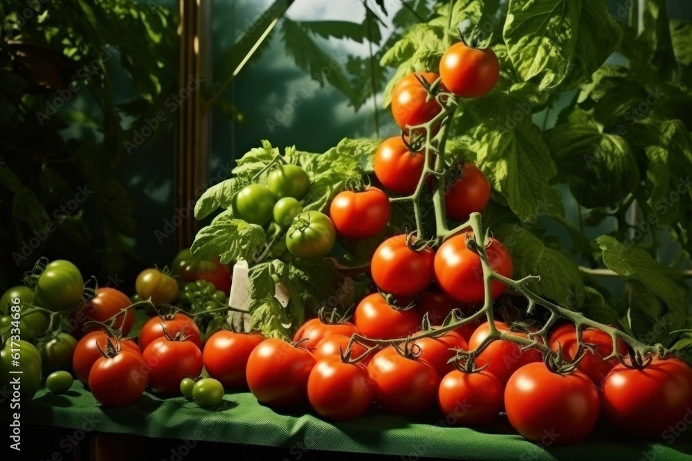 Red ripe tomatoes. Illustration AI Generative.