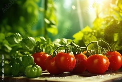 Red ripe tomatoes. Illustration AI Generative.