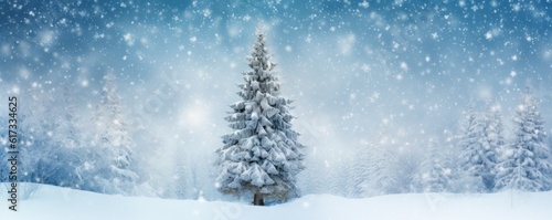 Holiday background with Christmas tree. Illustration Generative AI. © olegganko
