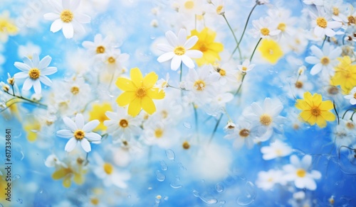 Blue and yellow summer flower background. Illustration AI Generative. © olegganko