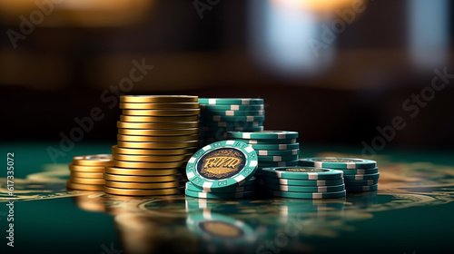 Casino gambling. Chips on the table.