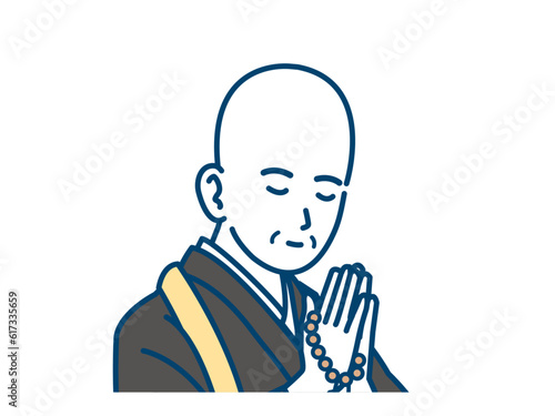 手を合わせ合掌をするお坊さんのイラスト