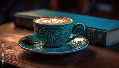 Vintage coffee cup latte art. Generative AI