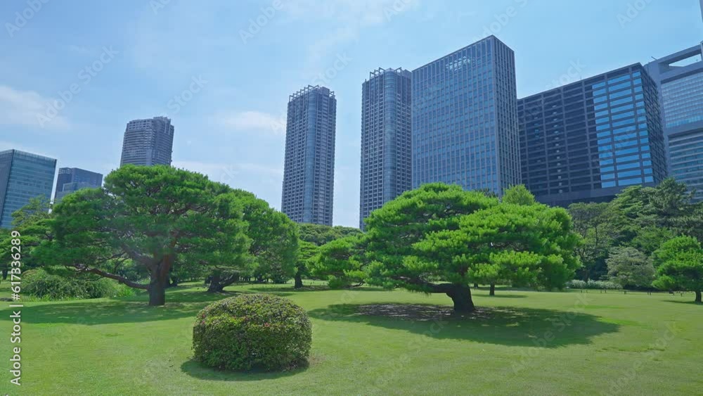 Beautiful Japanese traditional garden with skyscrapers Tokyo Beautiful Japanese traditional garden with skyscrapers Tokyo