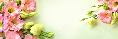 Fototapeta Naklejka Na Ścianę i Meble -  The bud of the eustoma flower. Close-up, soft focus. Banner