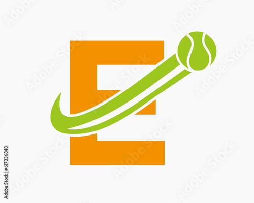 Letter E Tennis Club Logo Design Template. Tennis Sport Academy, Club Logo