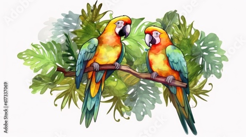 two parrots on a branch, ai generative