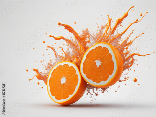 Oranges with cut in half  slice of pieces element in the middle on white background. Realistic vector in 3D illustration.