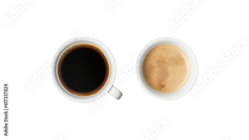 a close-up of two coffee cups placed next to each other, each containing a different type of coffee. 