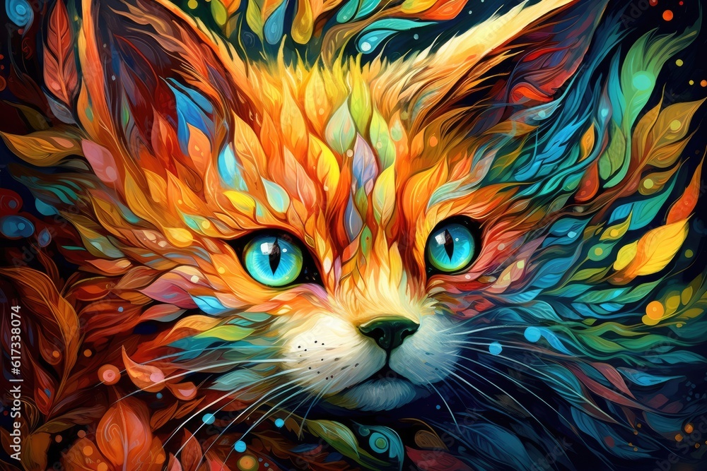 Colorful pattern painted with brushes abstract animal illustration fox