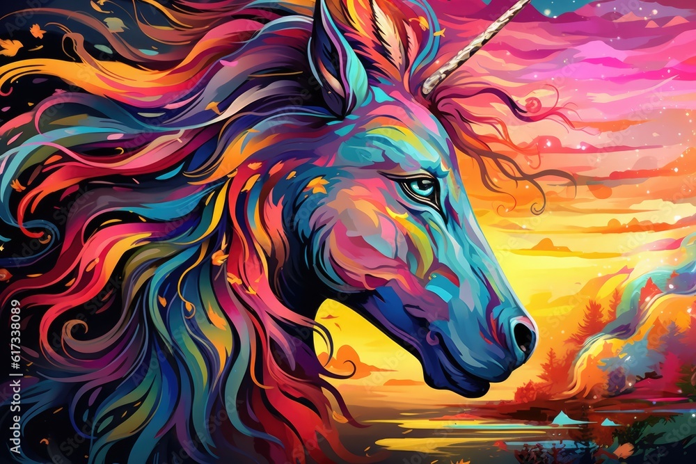 Colorful pattern painted with brushes abstract animal illustration horse