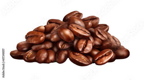 a close-up view of a large pile of dark roasted coffee beans. 