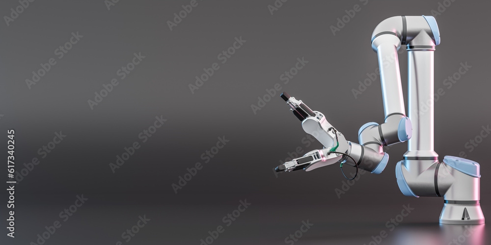 robotic arm 3d on gray background. Mechanical hand. Industrial robot ...